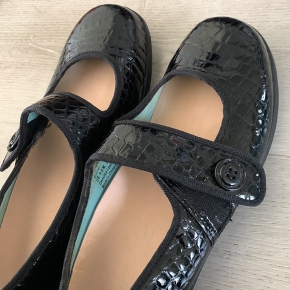 APEX MARY JANE DIABETIC STYLE SHOE Leather 9M black patent croc style textured - Picture 4 of 9